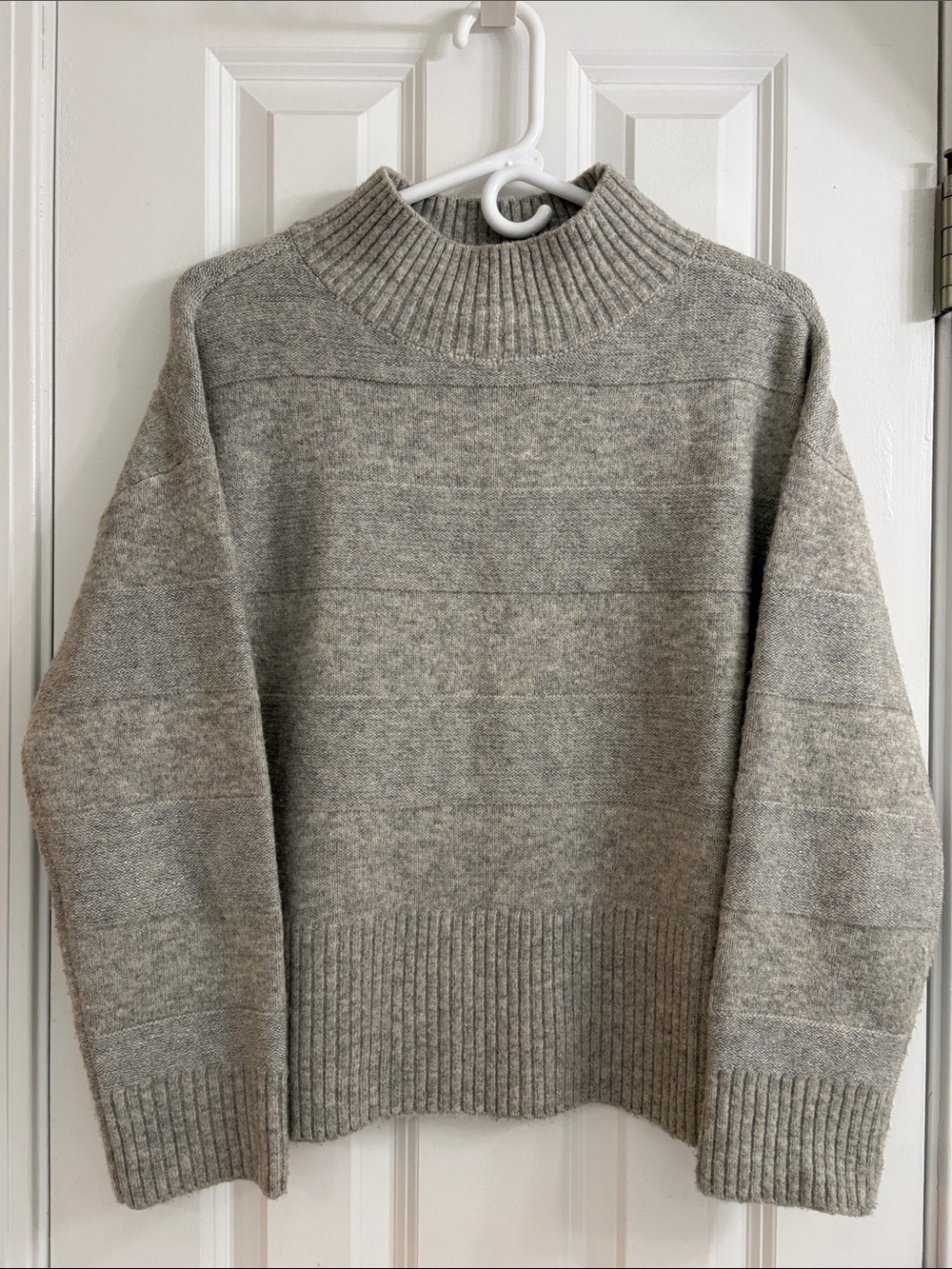 Tribal Gray Mock Neck Sweater with Horizontal Metallic Thread and Ribbed Knit